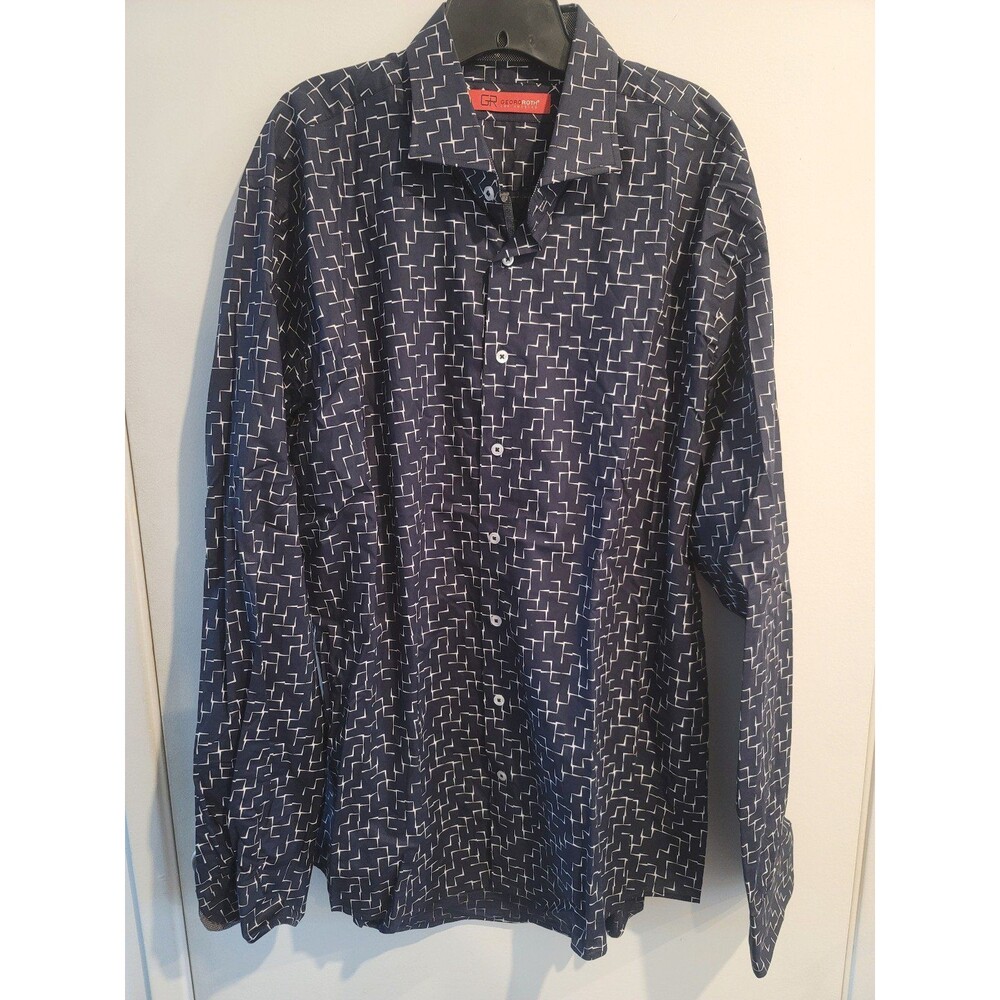 Georg Roth Los Angeles Long Sleeve Button Up Shirt Navy  Mens XXL